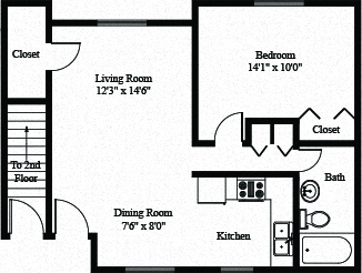 Floor plan for 1 bed, 1 bath